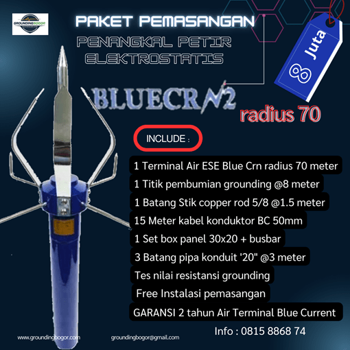 Grounding Bogor- Penangkal Petir Elektrostatis Blue Current Radius 70 meter