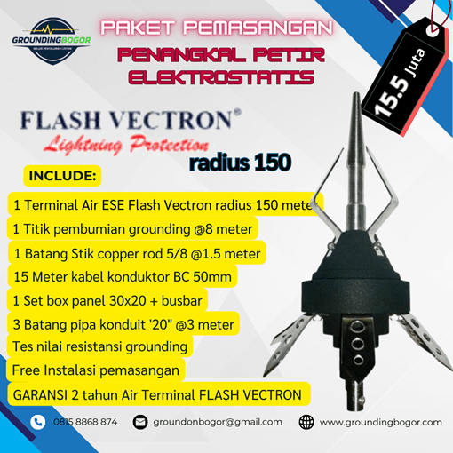 Grounding Bogor - Penangkal Petir Flash Vectron radius 150 meter