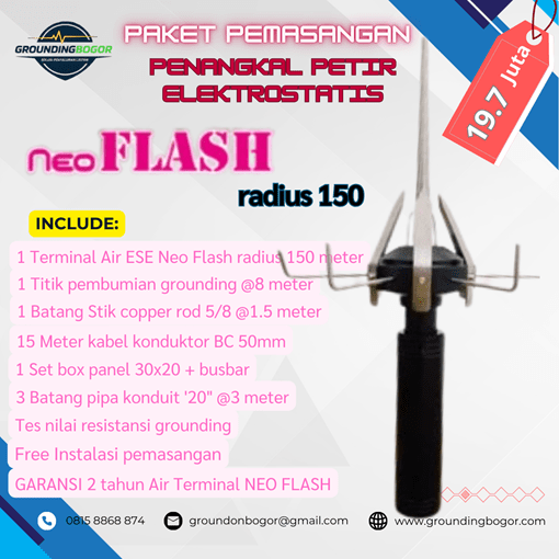 Grounding Bogor - Penangkal Petir Neo Falsh radius 150 meter