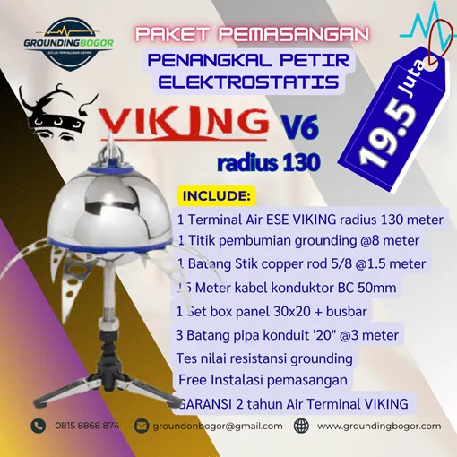 Paket pasang Penangkal Petir Viking radius 130 meter