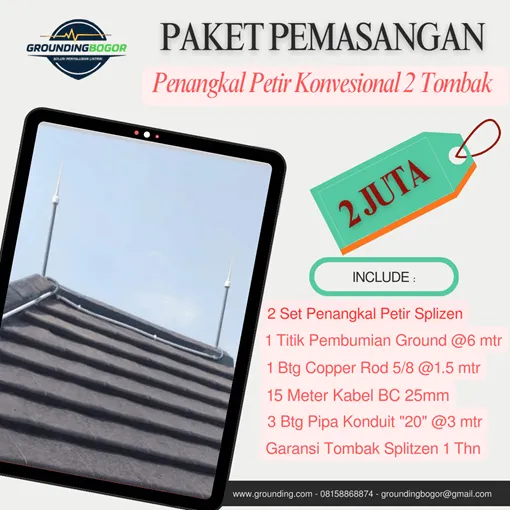 Paket pasang penangkal petir konvensional 2 tombak