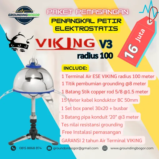 Penangkal Petir Elektrostatis Viking Radius 100 meter